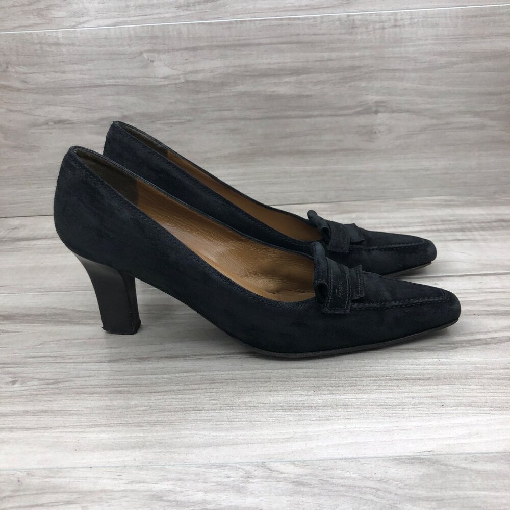 Salvatore Ferragamo Heels Women's 8.5AA Black Suede Slip On Pumps